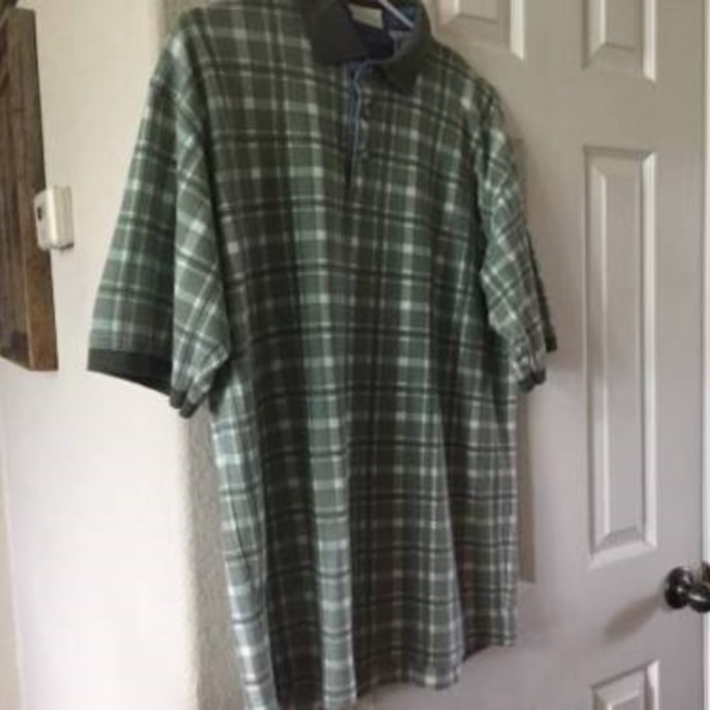 Bugle Boy Green Plaid Polo Shirt M